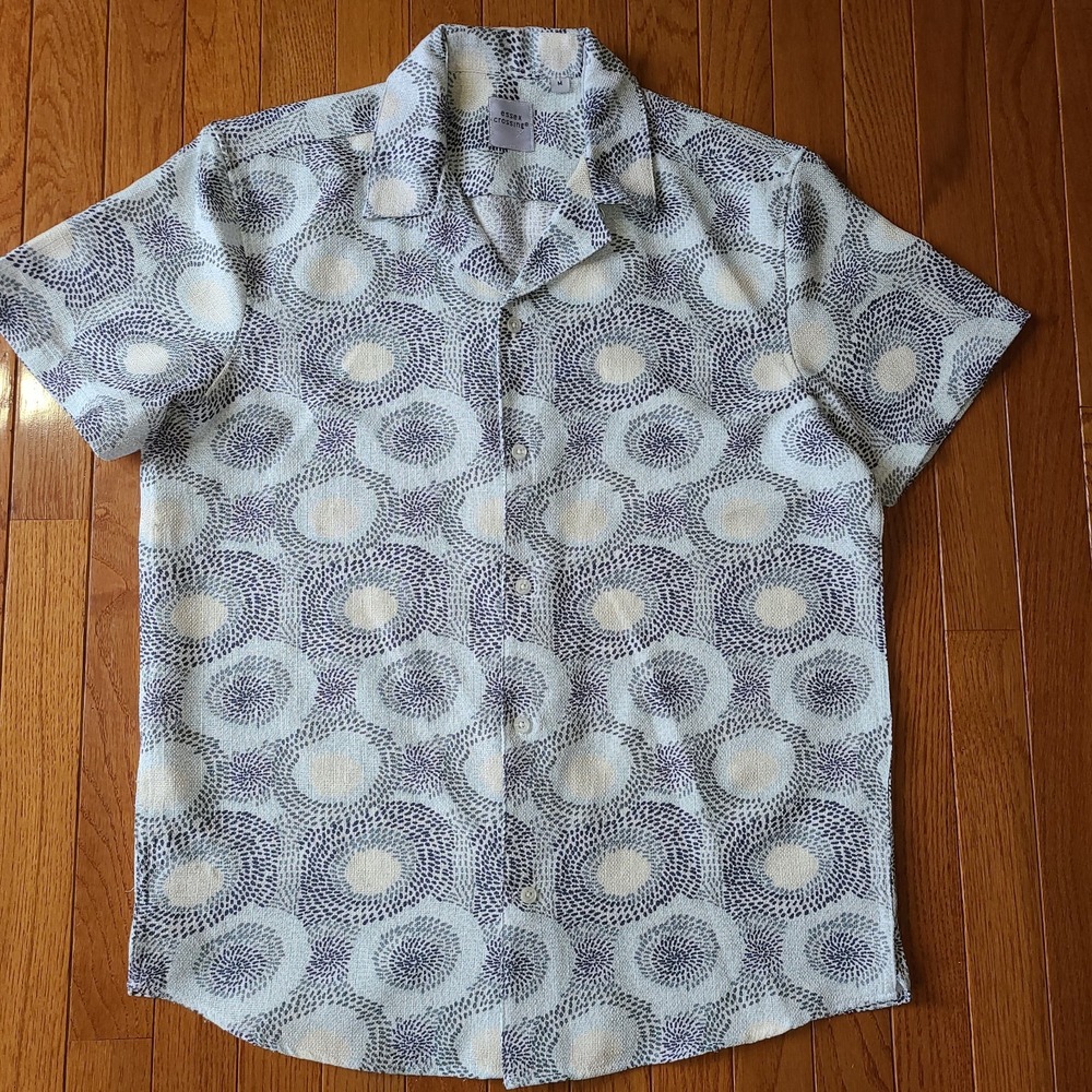 Essex Crossing Stretch Blue Geometric Short Sleeve Button-Up Shirt Mens M